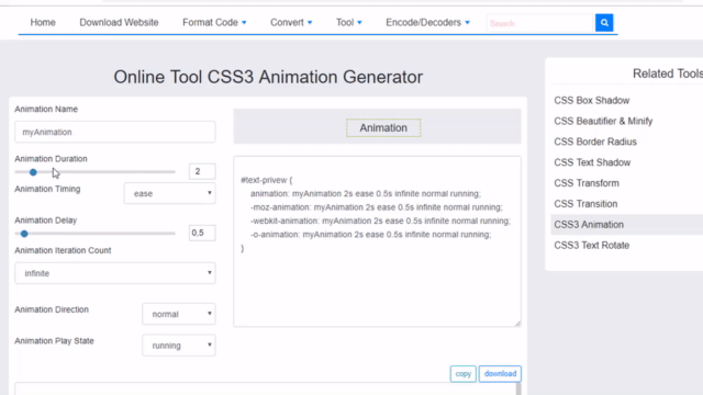 Online Tool CSS3 Animation Generator - bfotool
