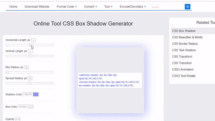 Online Tool CSS Box Shadow Generator - bfotool