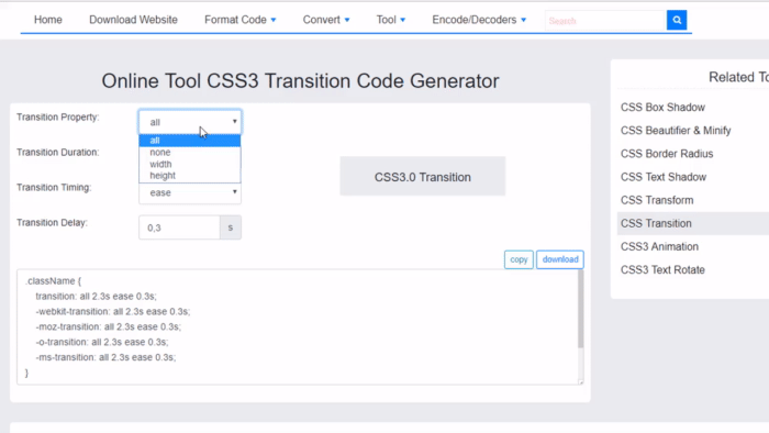 Online Tool CSS3 Transition Generator - bfotool