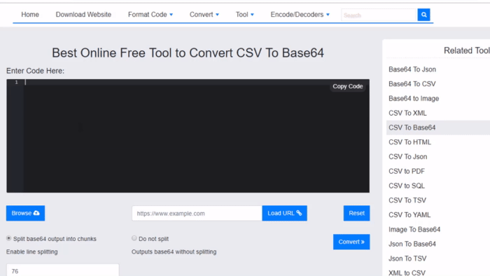Kigeuzi cha Bure cha CSV hadi Base64 Mtandaoni