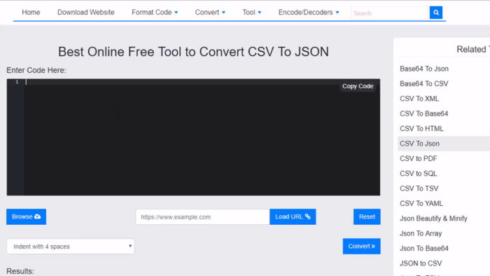 ऑनलाइन CSV ते JSON