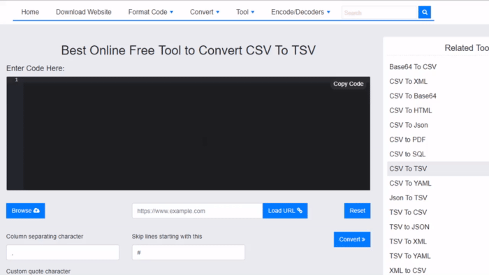 Gratis online CSV naar TSV-converter