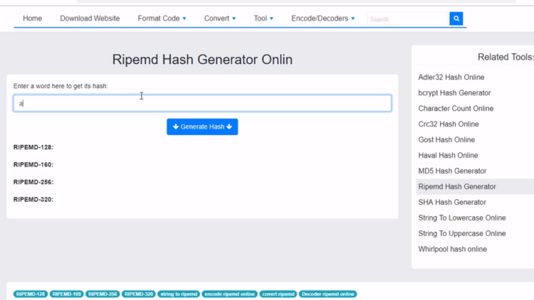 Ripemd Hash Generator online