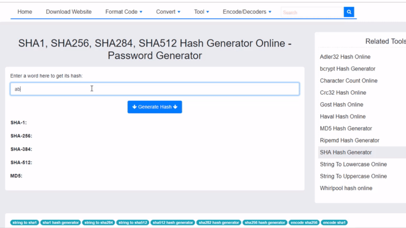 SHA1, SHA256, SHA284, SHA512 হ্যাশ জেনারেটর অনলাইন - পাসওয়ার্ড জেনারেটর