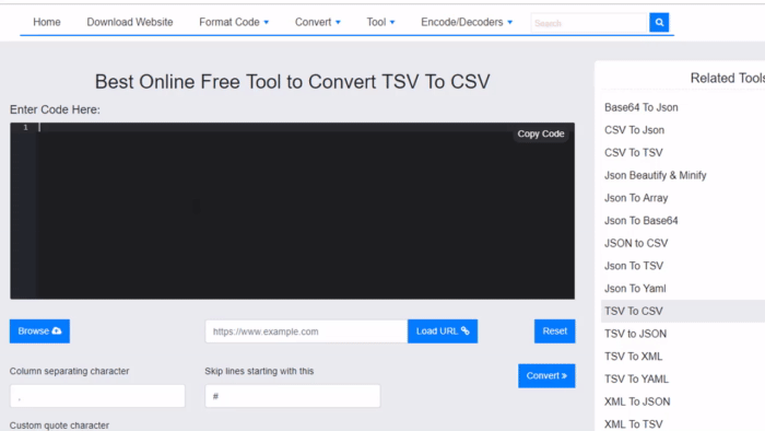 Gratis online TSV naar CSV-converter
