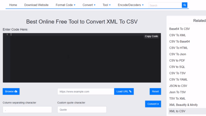 online xml to csv converter