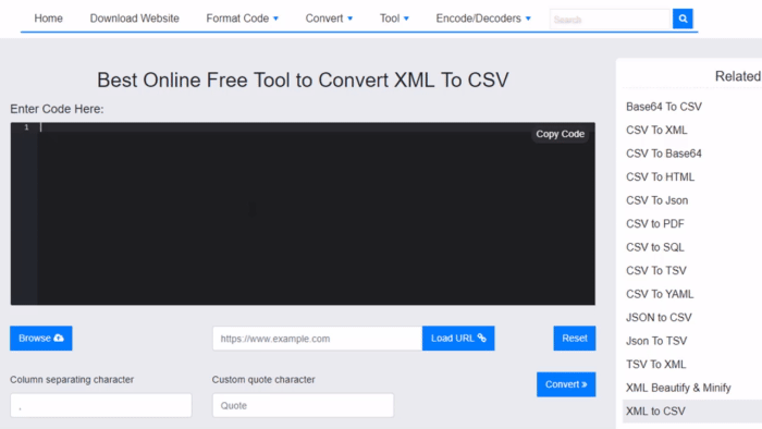 Penukar XML ke CSV Dalam Talian Percuma