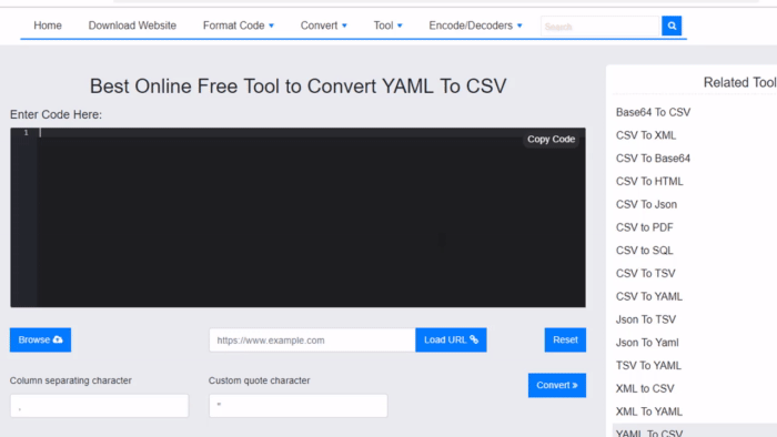 Free Online YAML to CSV Converter