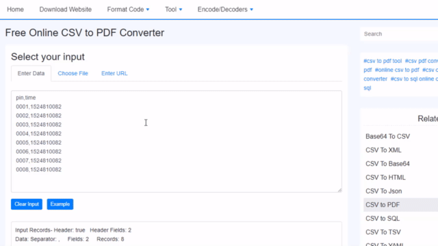 ఉచిత ఆన్లైన్ CSV నుండి PDF కన్వర్టర్
