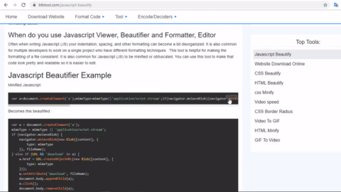 JavaScript Beautify Tool- უფასო ონლაინ JavaScript ფორმატირება და გალამაზება