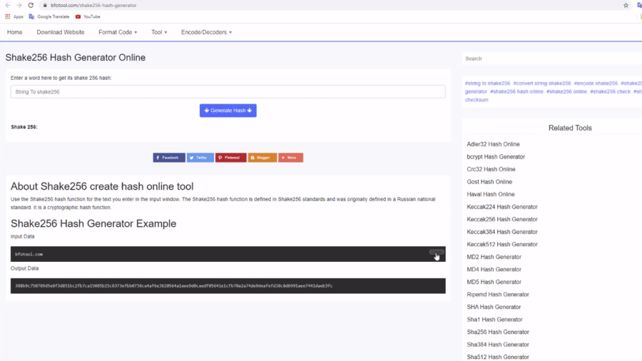 Shake256 ჰეშის გენერატორი ონლაინ