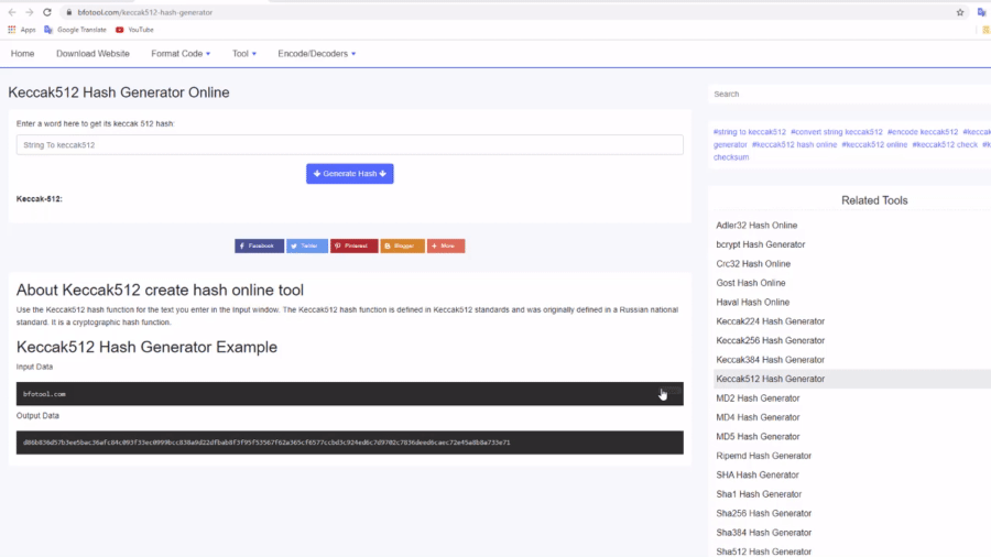 Keccak512 Hash Generator Online