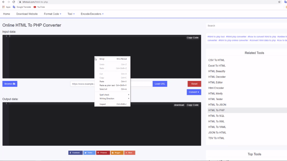 Chuyển đổi HTML sang PHP trực tuyến