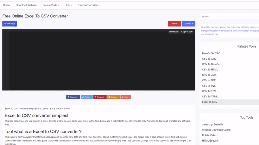 უფასო ონლაინ Excel To CSV კონვერტორი