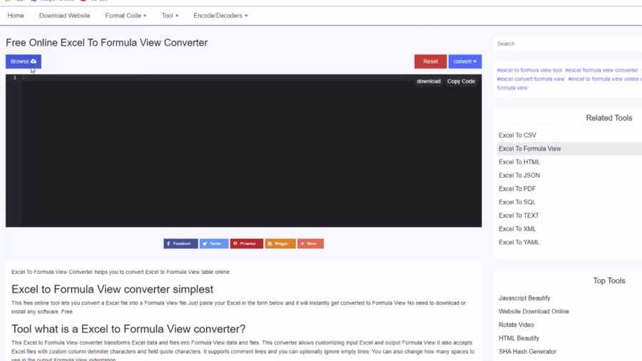 Gratis online Excel til Formel View Converter