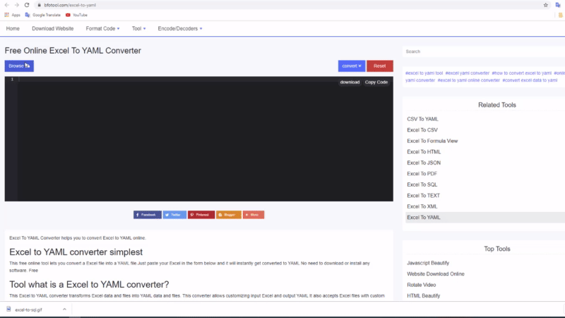 Free Online Excel To YAML Converter