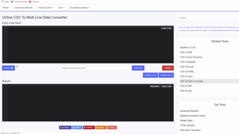 CSV ออนไลน์เป็นตัวแปลงข้อมูลหลายบรรทัด