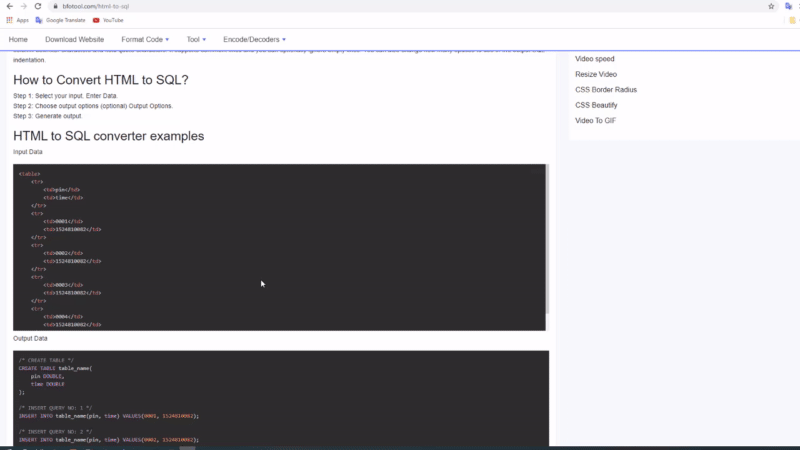 ตัวแปลง HTML เป็น SQL ออนไลน์