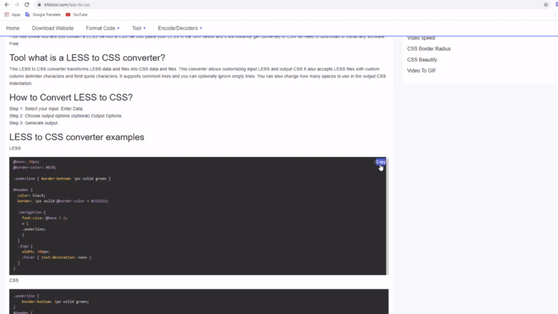 Online LESS to CSS Converter