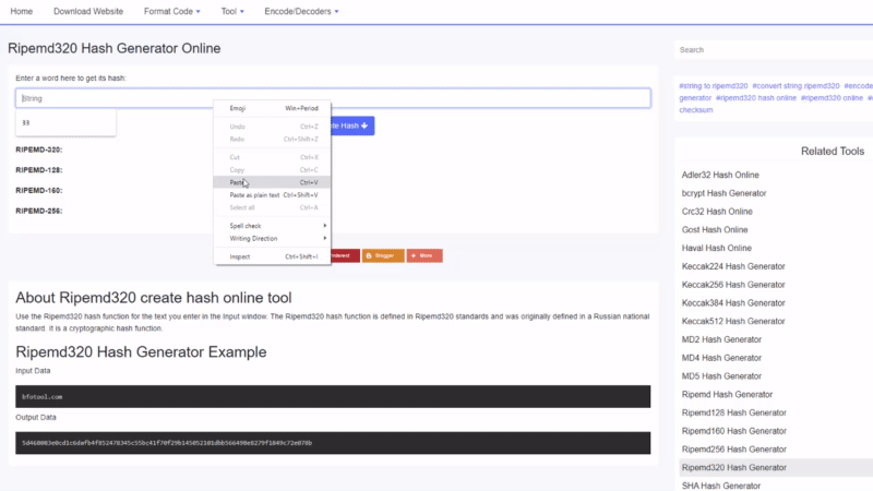Ripemd320 hashgenerator online