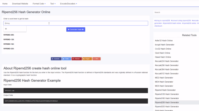 Ripemd256 Hash Jenereta Mtandaoni