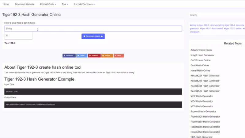 Tiger192-3 Hash Generator Online