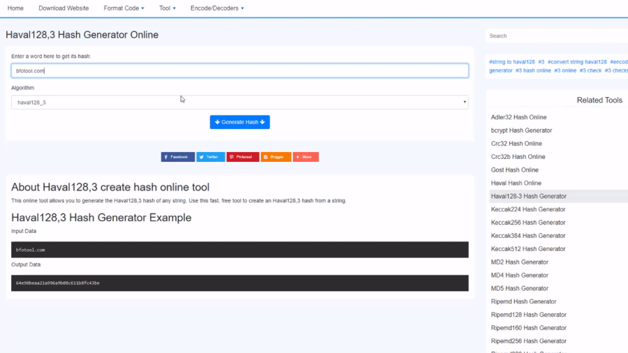 Haval128,3 Генератор хэшей онлайн
