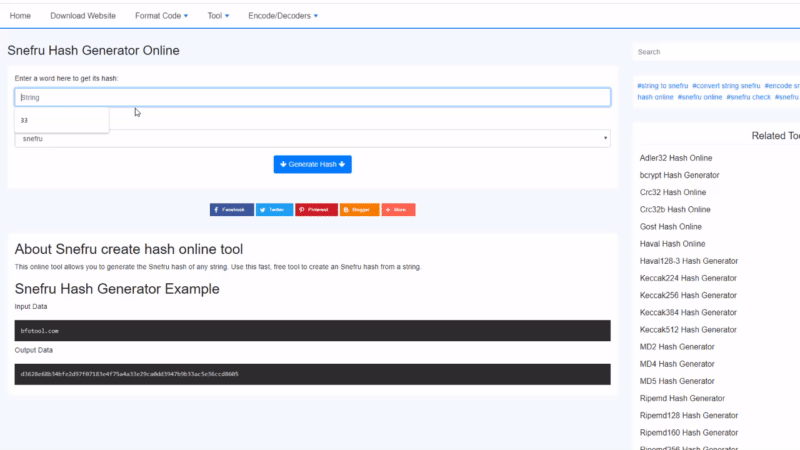 સ્નેફ્રુ હેશ જનરેટર