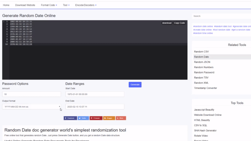 Generate Random Date Online - bfotool