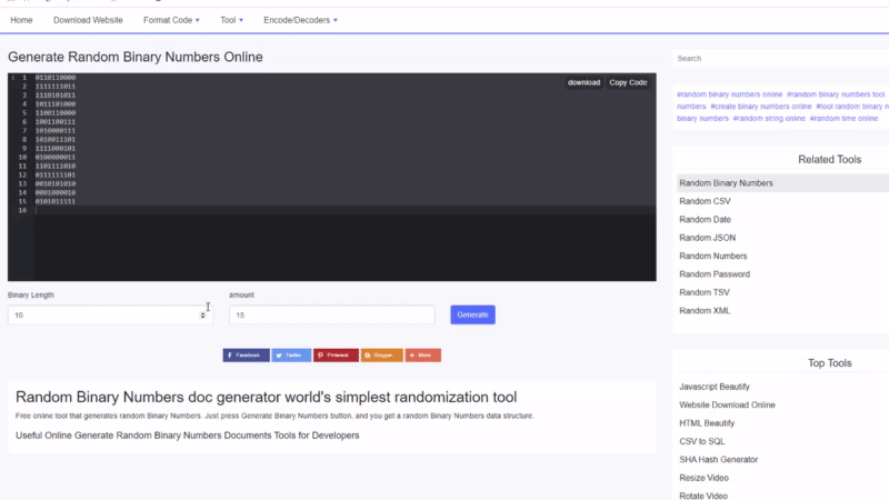 Generer tilfældige binære tal online