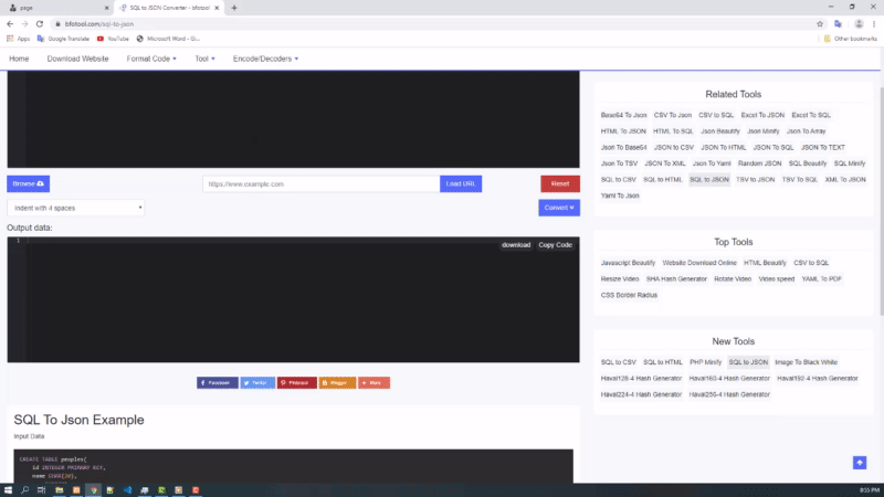 SQL ते JSON कनवर्टर