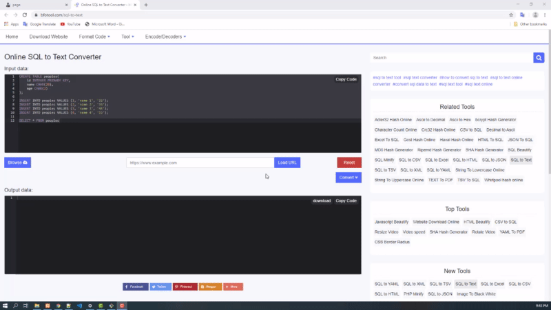 Spletni pretvornik SQL v besedilu