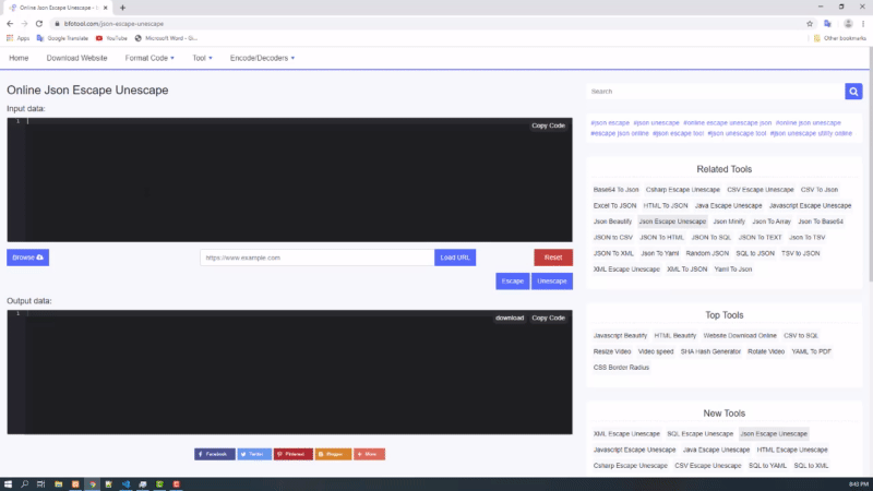 Internete Json Escape Unescape