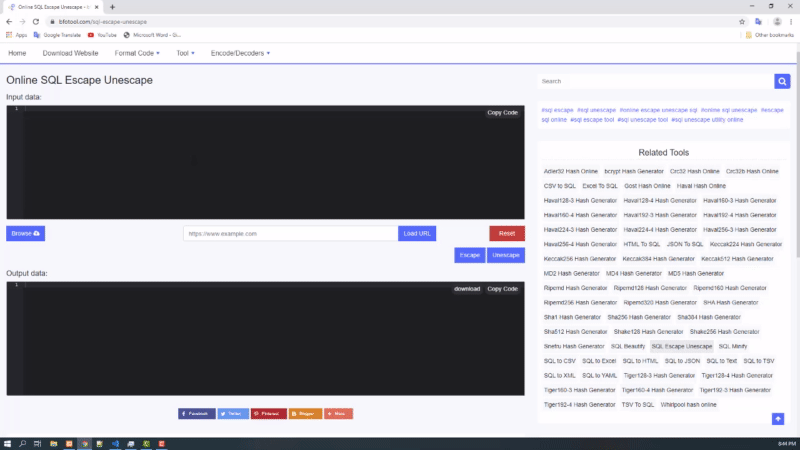 Online SQL Escape Unescape