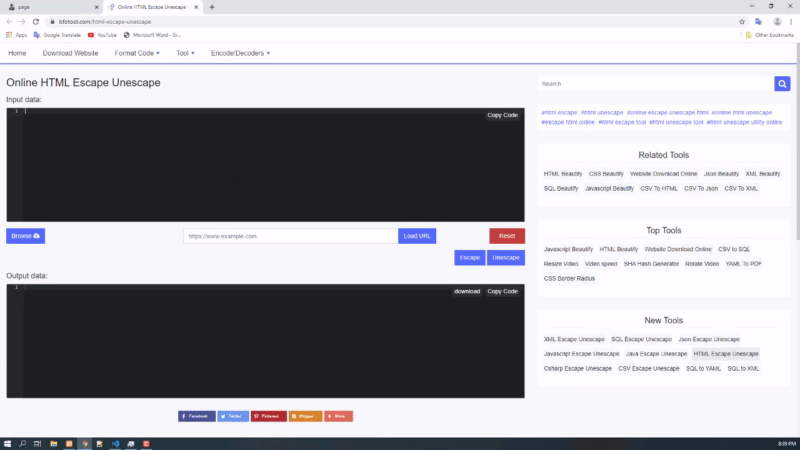 Çevrimiçi HTML Kaçış Kaçış