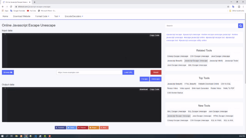 Online Javascript Escape Unescape