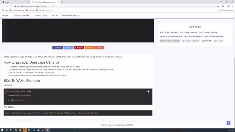 Online Csharp Escape Unescape