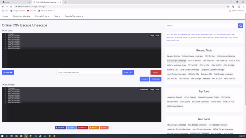 CSV Escape ya Mtandaoni
