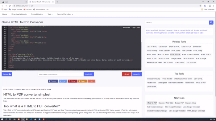 Online HTML Biex PDF konvertitur