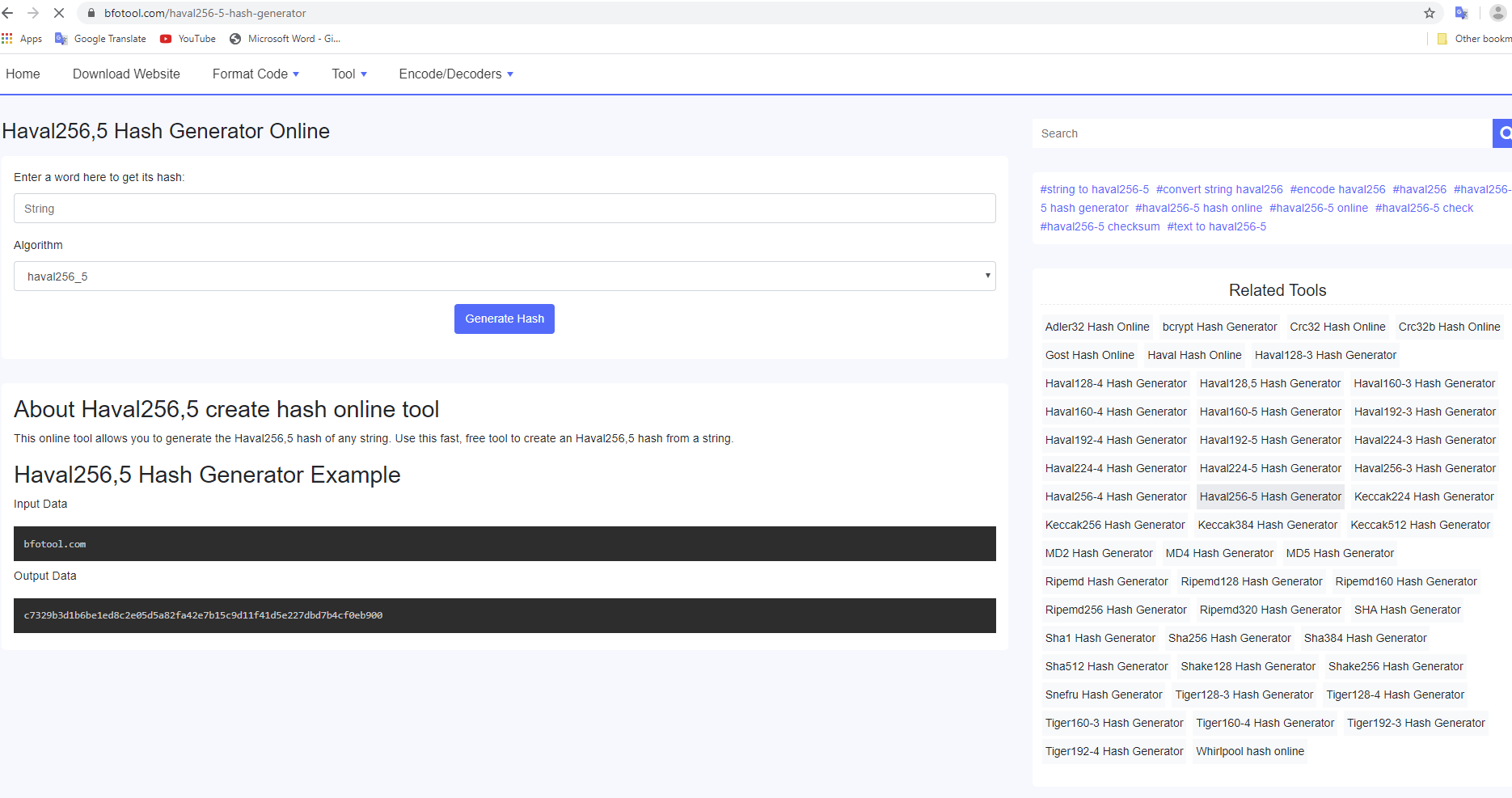 Hash generator