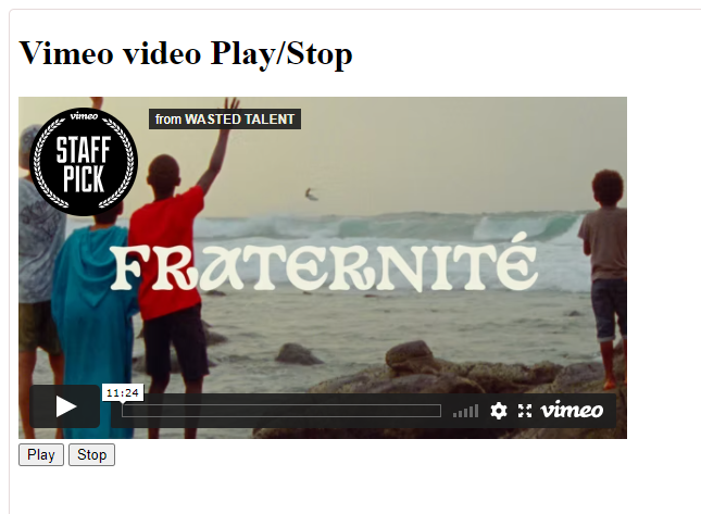 javascipt सह एम्बेड केलेले vimeo iframe बटण प्रारंभ आणि थांबवा