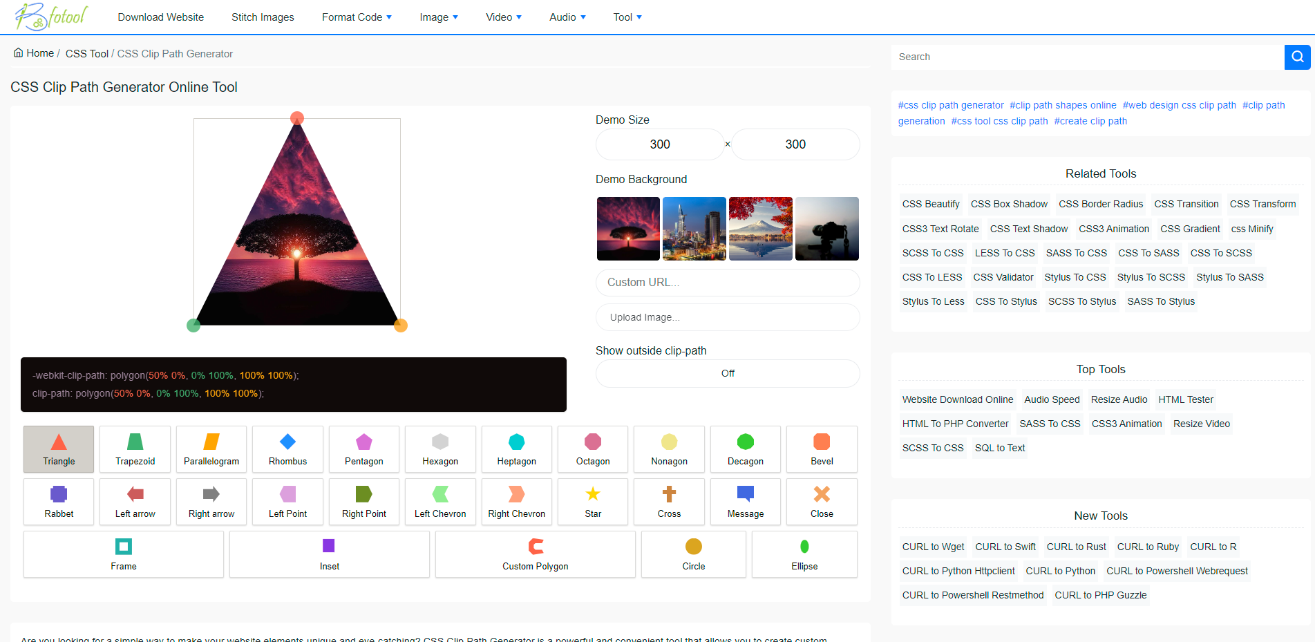 CSS Clip Path Generator Online Tool - bfotool